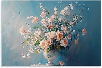 Amazon.co.jp: 絵画 青色の背景に花瓶の花インテリア 絵画 魅力的な花